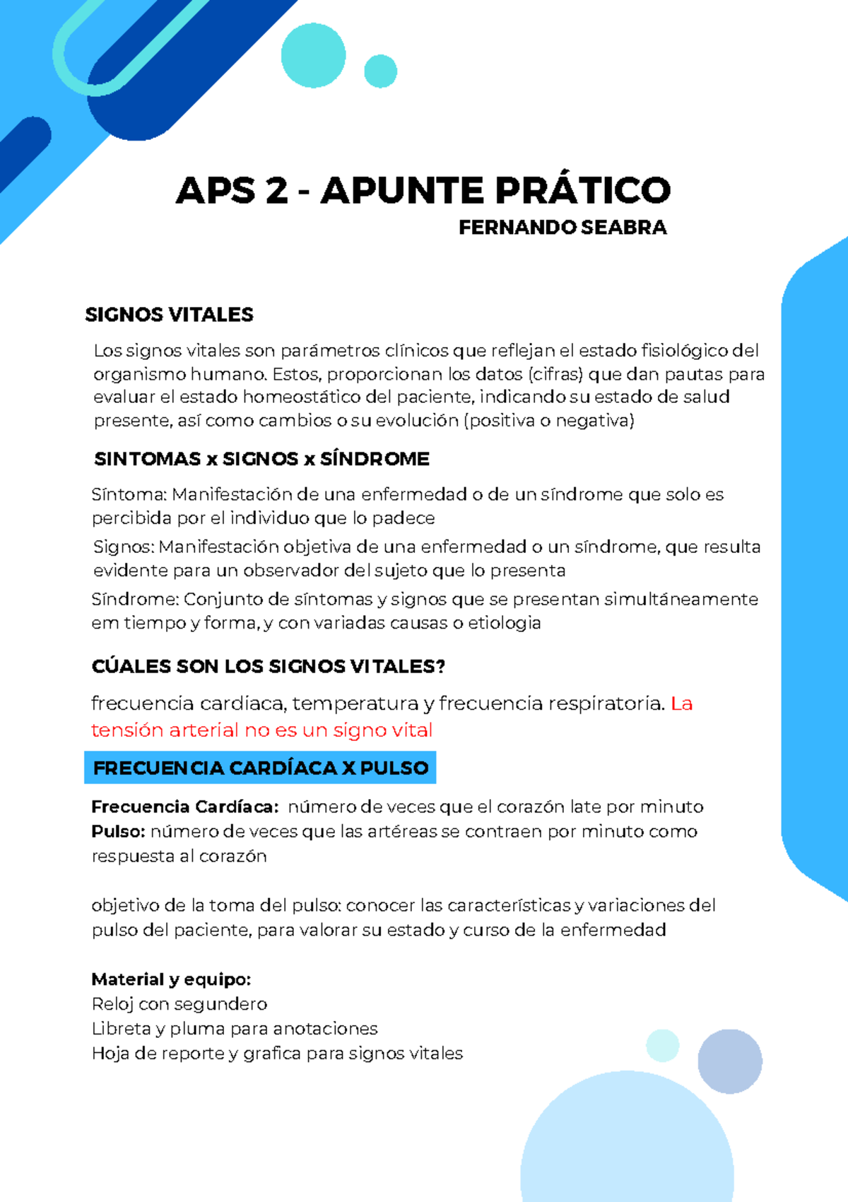 Aps 1 - SIGNOS VITALES FERNANDO SEABRA Frecuencia Cardíaca: número de ...