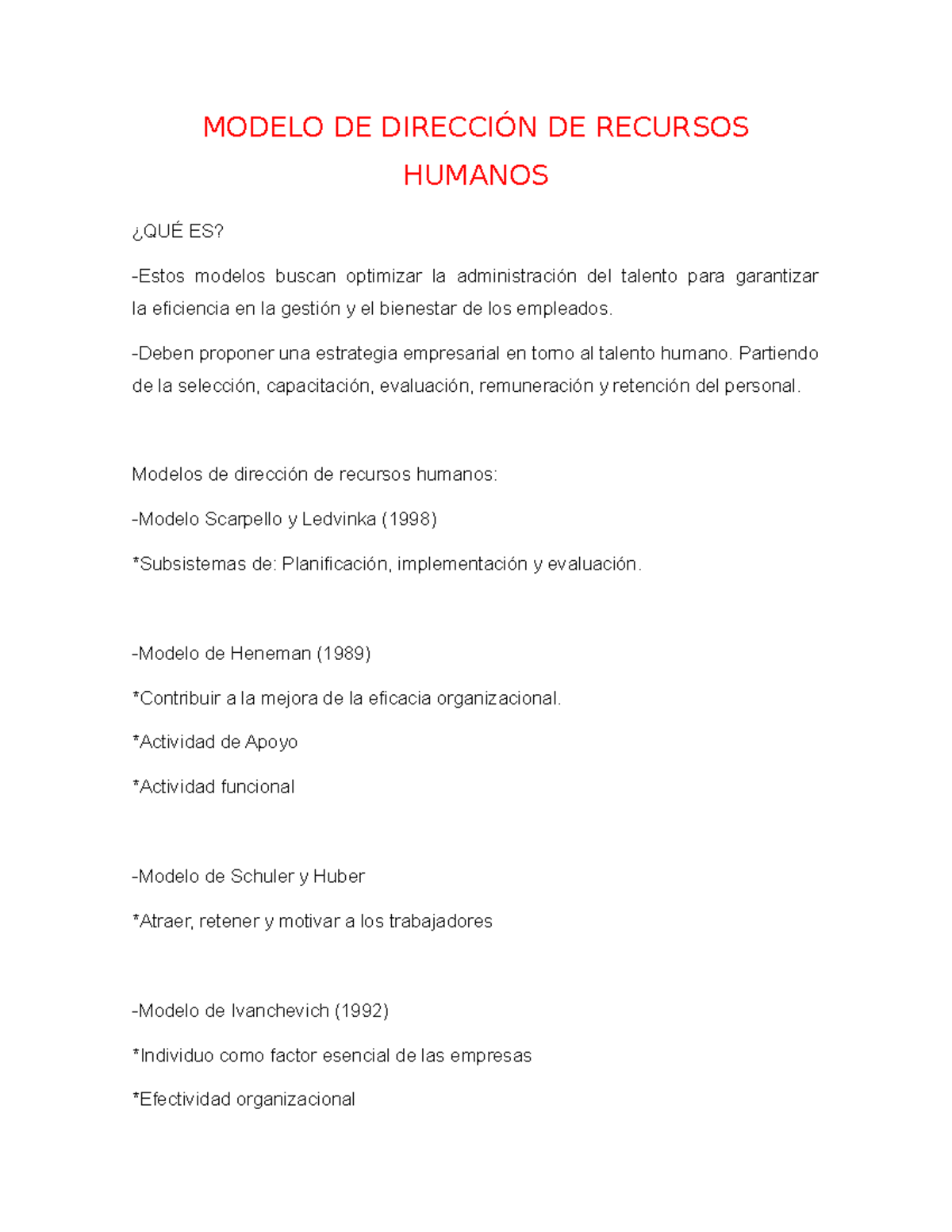 Modelo De Dirección De Recursos Humanos Modelo De DirecciÓn De