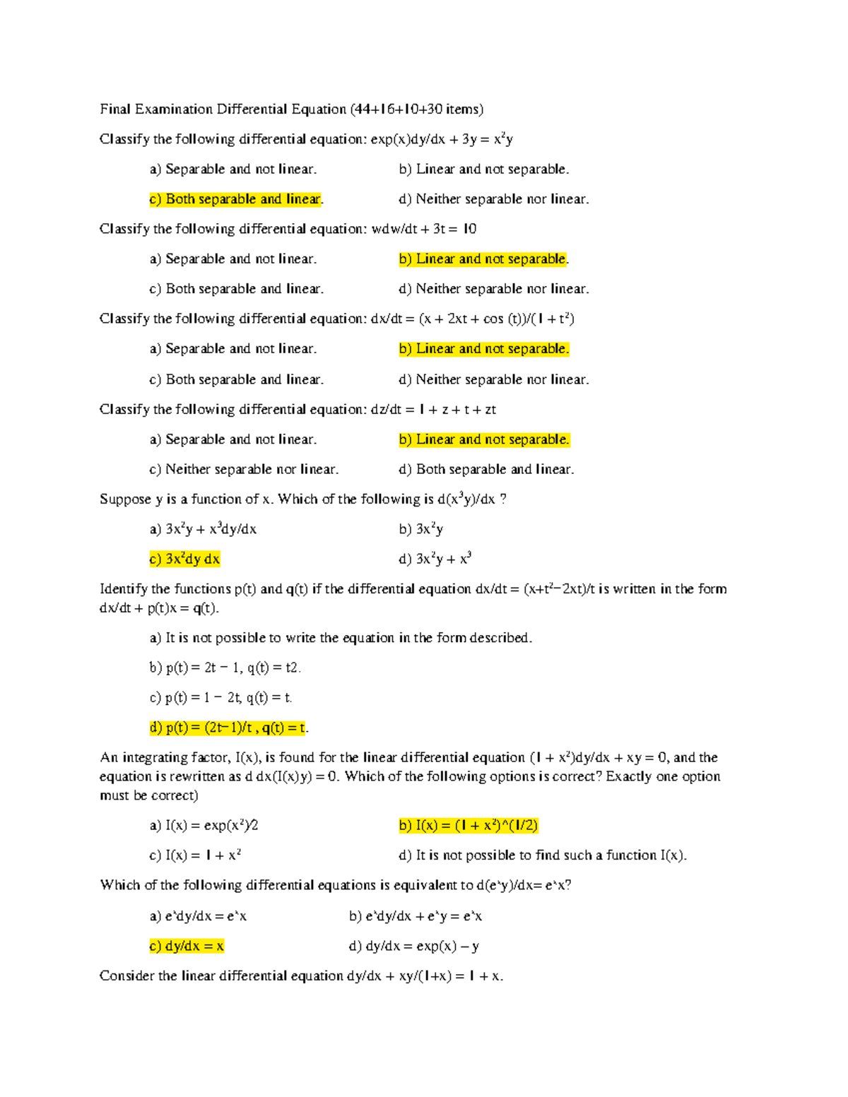 DE-finals - de finals - Final Examination Differential Equation (44+16 ...