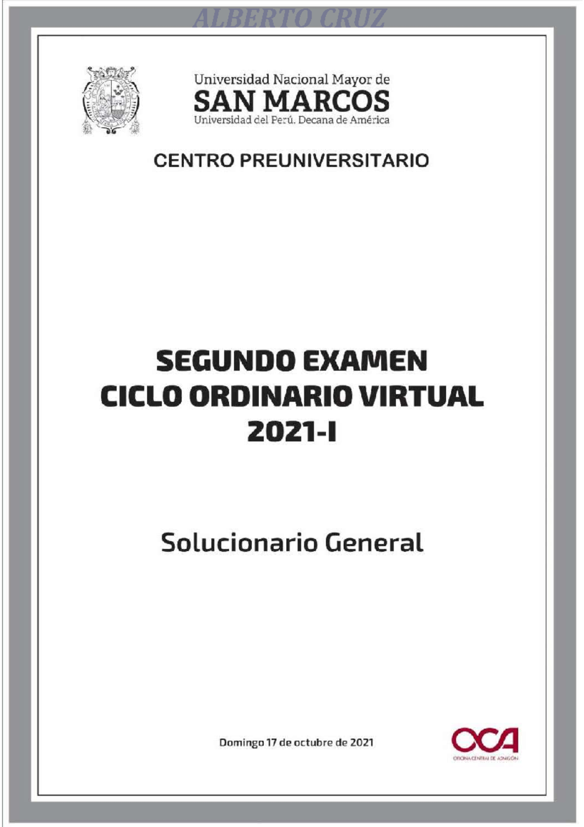 Solucionario 2do Examen Pre San Marcos Ciclo Ordinario 2021-I - Exámen ...