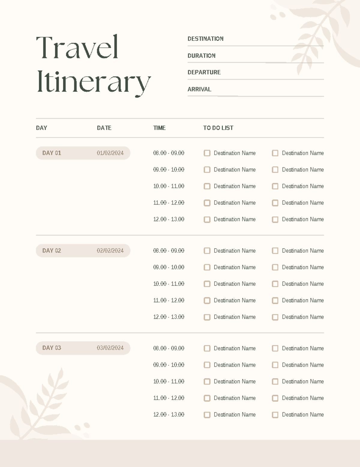 Planner - UST 2 - Guide for lessons. - Travel Itinerary DESTINATION ...