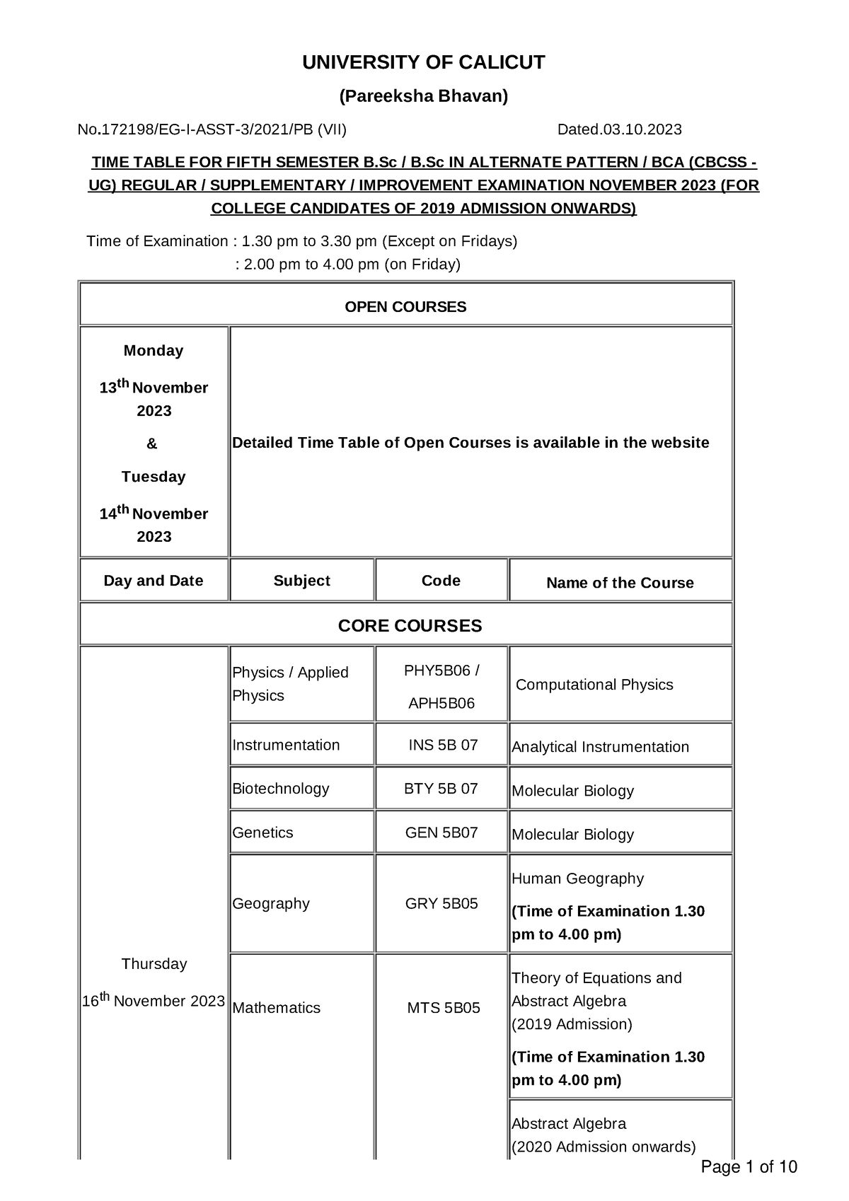 TT-5th Sem BSc Cbcss - .... - UNIVERSITY OF CALICUT (Pareeksha Bhavan ...