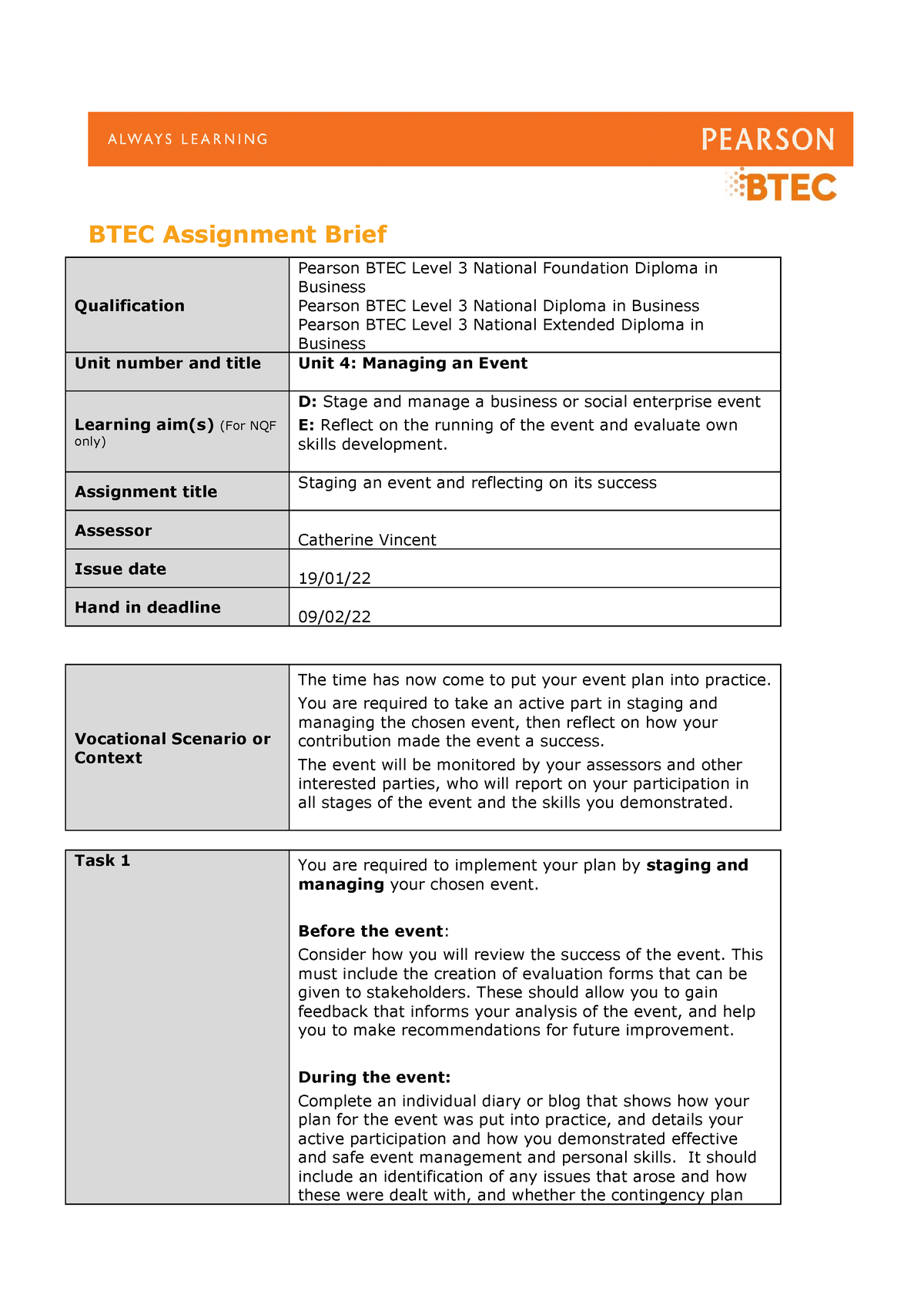 Unit 4 Assignment 3 - Very Good Notes. - BTEC Assignment Brief ...