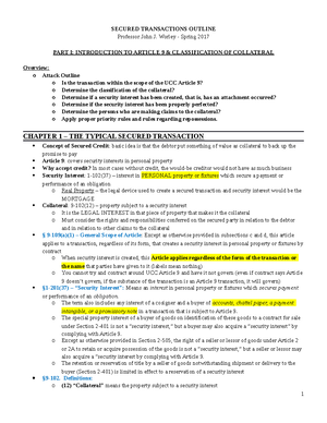 ST - Prof Straw - Summary Secured Transactions - SECURED TRANSACTIONS I ...