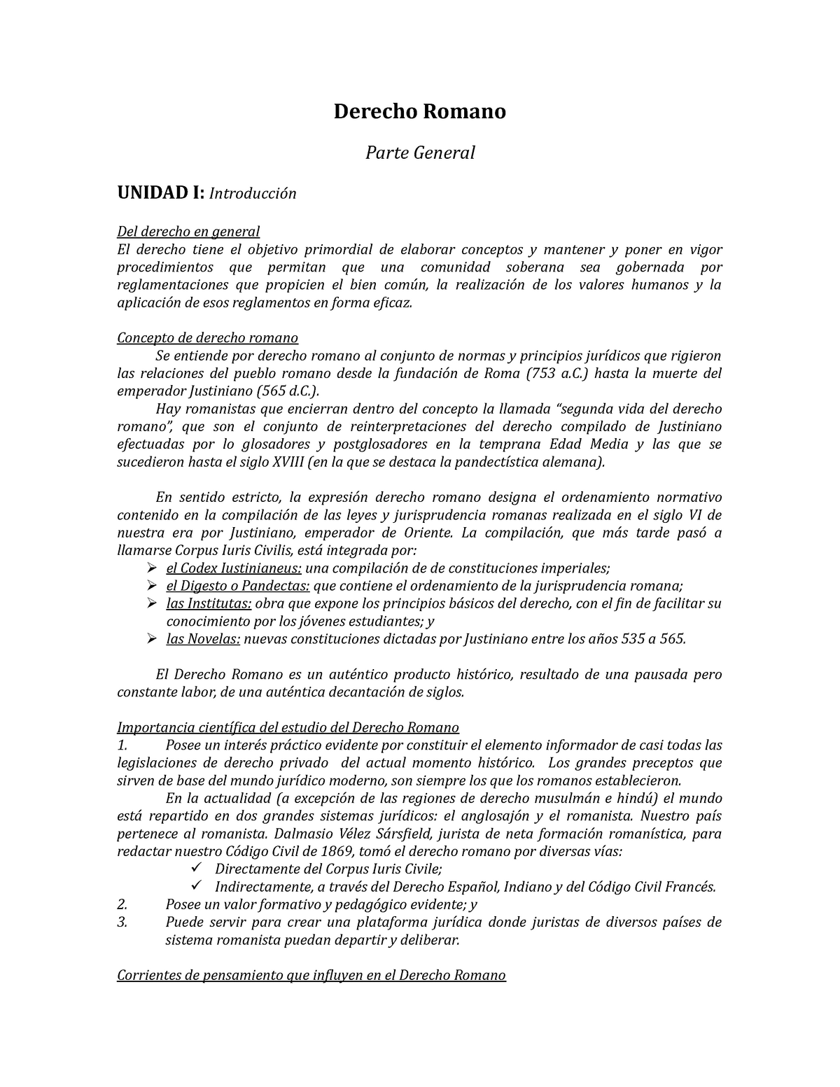 Derecho Romano Completo-1-1 - Derecho Romano Parte General UNIDAD I:  Introducción Del derecho en - Studocu