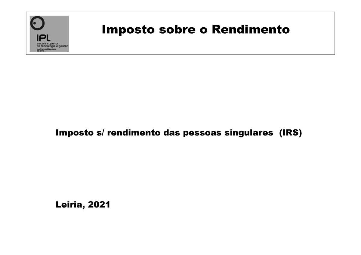 Apresentação Irs Fiscalidade Imposto S Rendimento Das Pessoas Singulares Irs Leiria 2021 7797