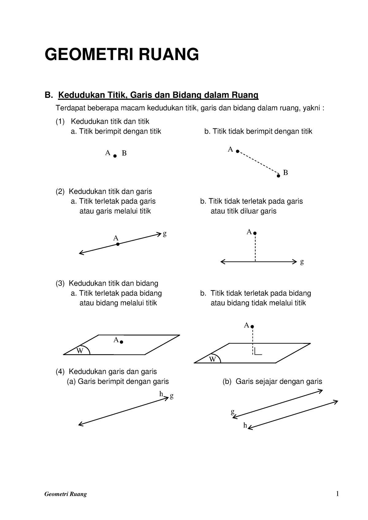 Latihan Geometri Ruang - A B GEOMETRI RUANG B. Kedudukan Titik, Garis ...