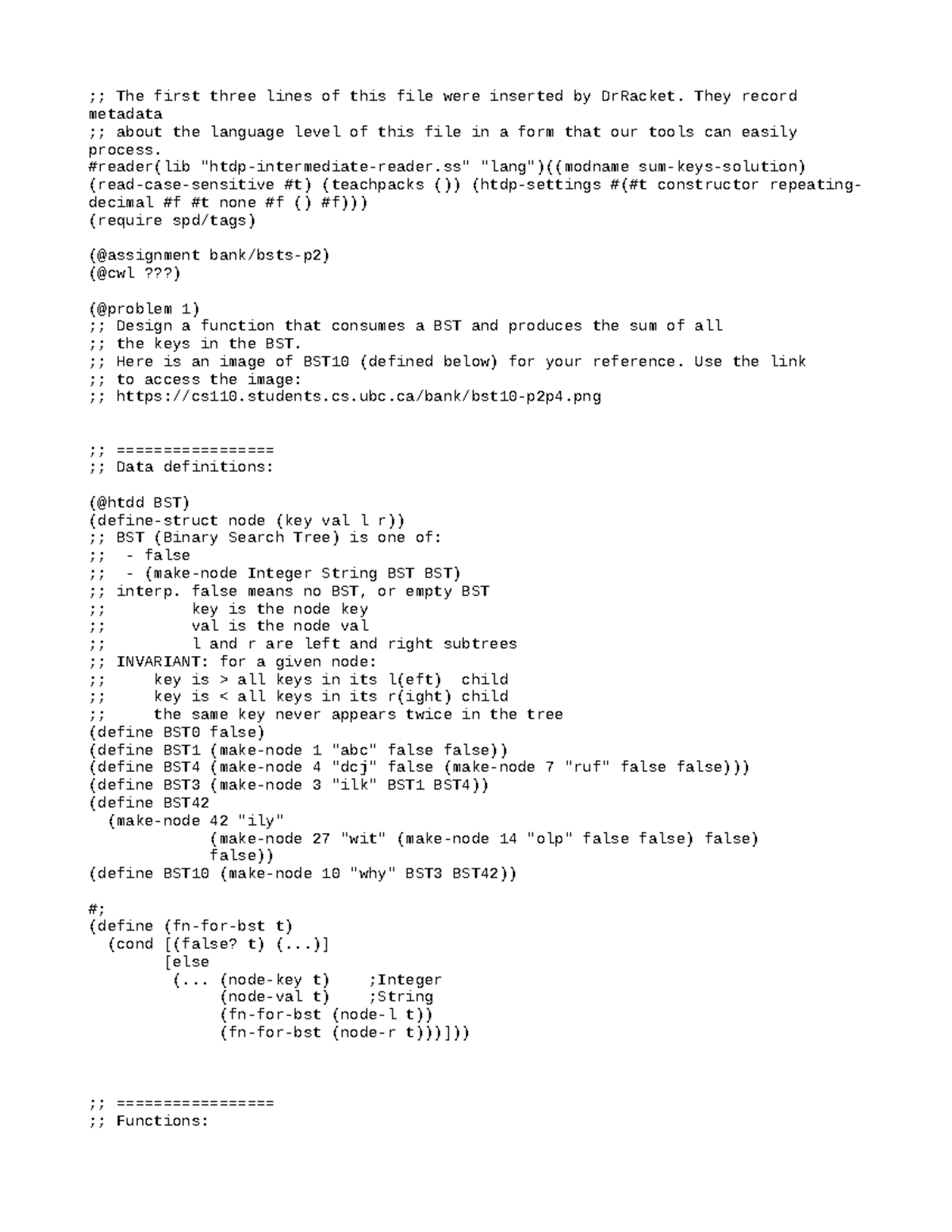 Sum-keys-solution - Module 8a practice problem solutions. - ;; The ...