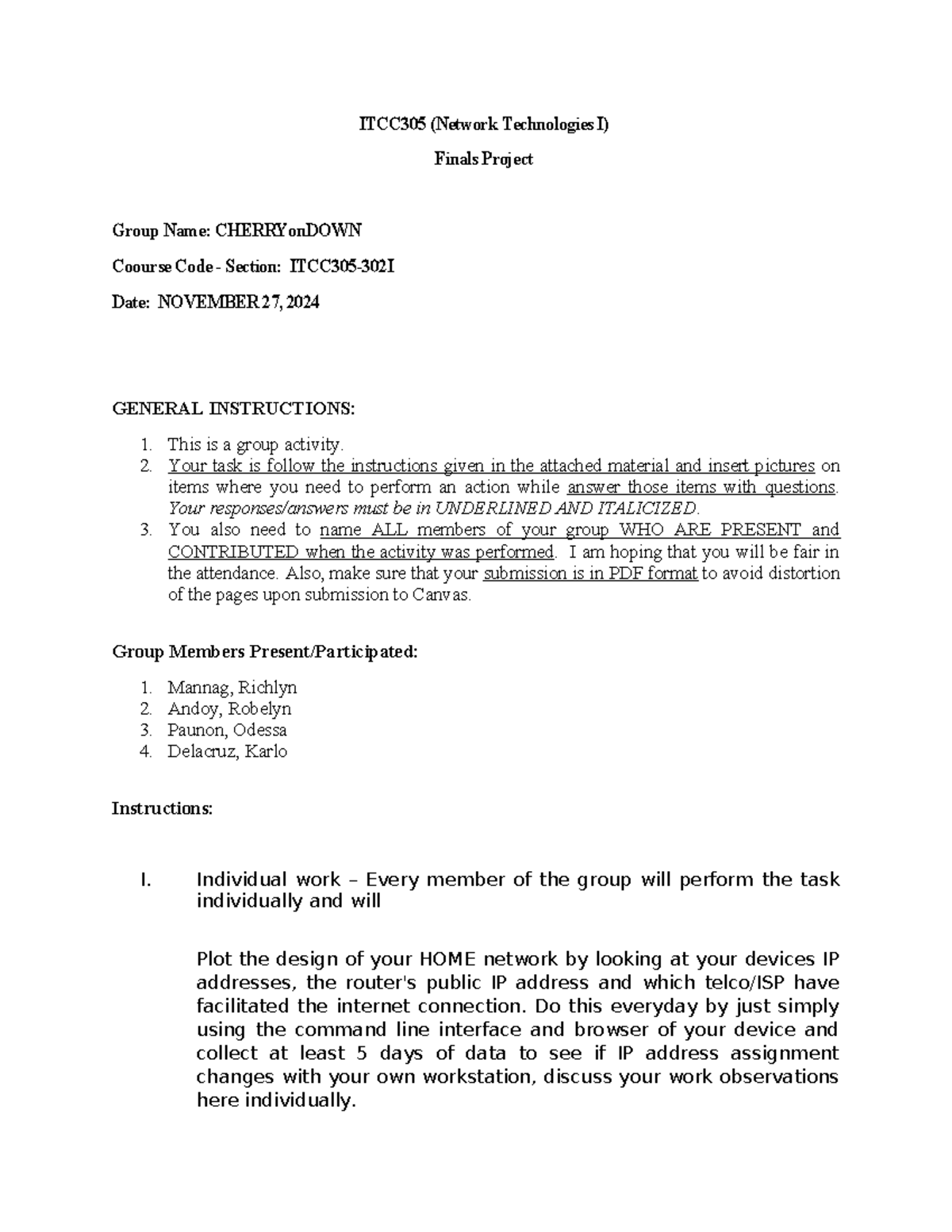 Finals Project in Network tech - ITCC305 (Network Technologies I ...