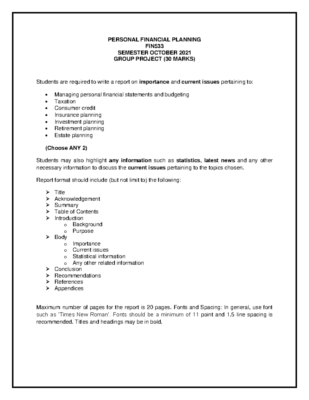 FIN533 Sem Oct 2021 Group Assignment - PERSONAL FINANCIAL PLANNING FIN ...
