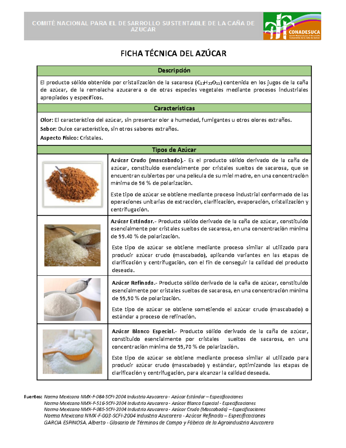 Ficha técnica de azucares - FICHA TÉCNICA DEL AZÚCAR Descripción El ...