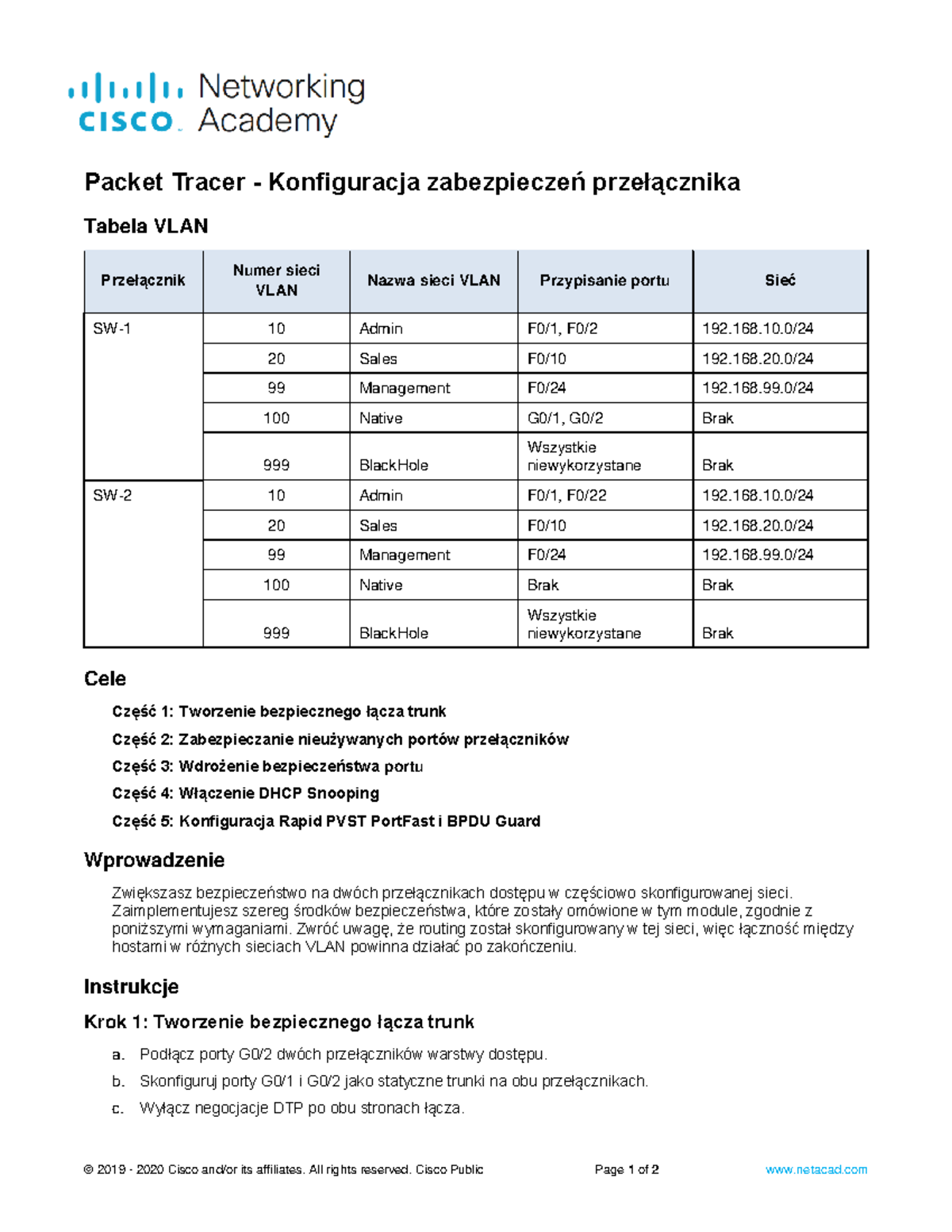 11 6 1 packet tracer switch security configuration 2019 2020