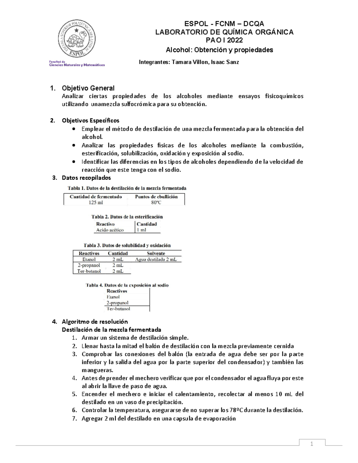 Infome 8 - Informe De Laboratorio - ESPOL - FCNM – DCQA LABORATORIO DE ...