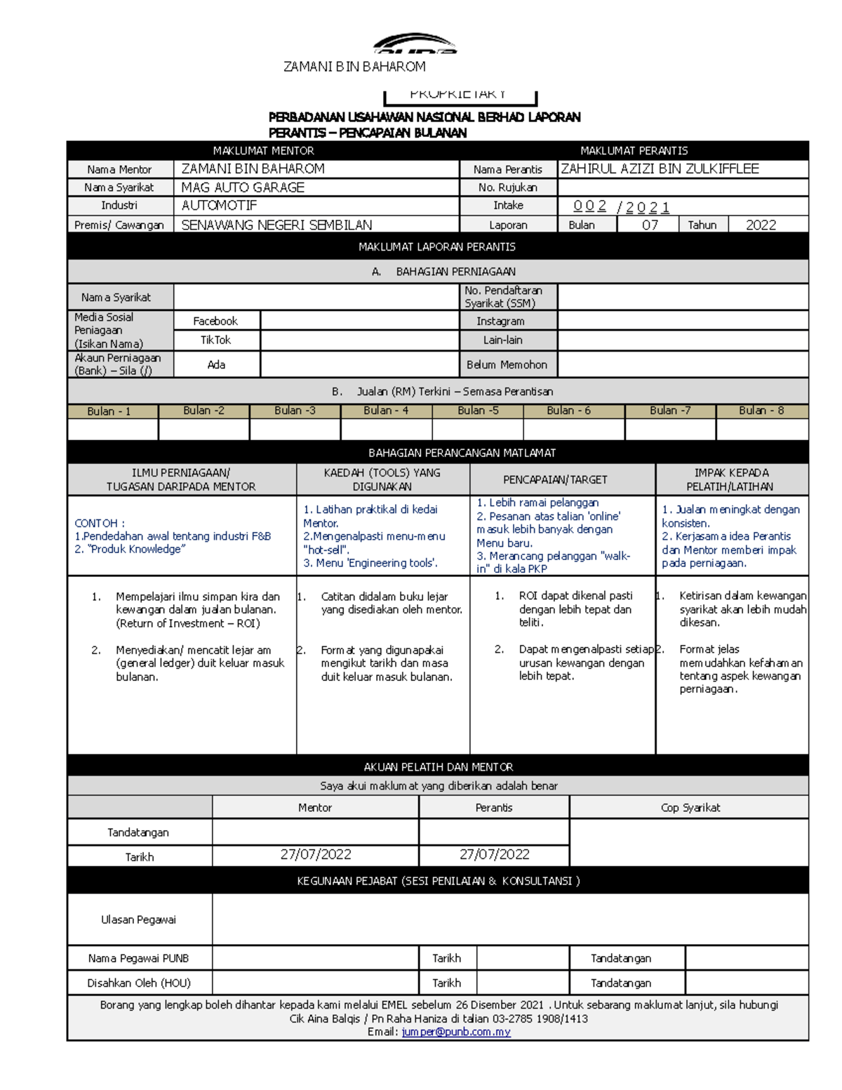 Borang Laporan Perantis Disember 2021  PROPRIETARY PERBADANAN USAHAWAN