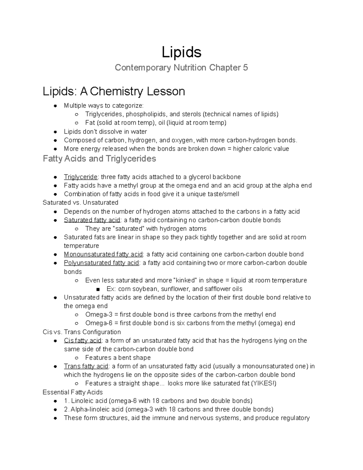 Lipids Ch. 5 Reading Notes - Lipids Contemporary Nutrition Chapter 5 ...