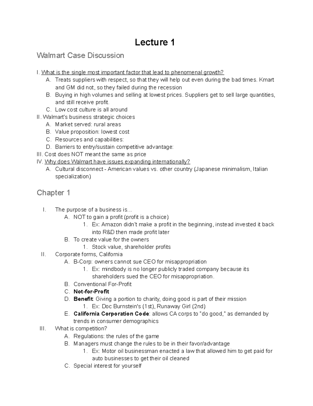 (BUS 401 - Vanderkalen) Chapter 1 and Walmart Case - Lecture 1 Walmart ...