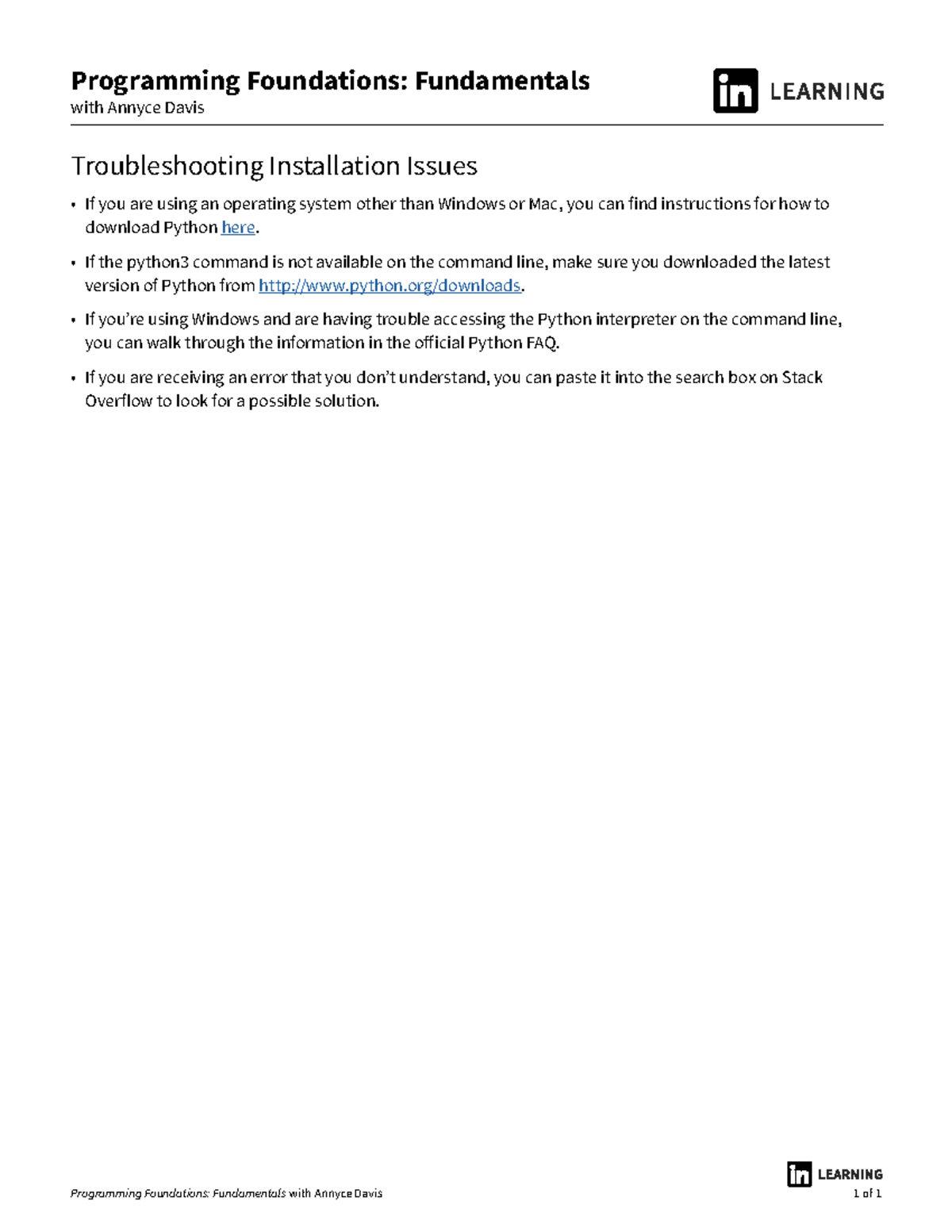 Troubleshooting Installation Issues - Programming Foundations ...