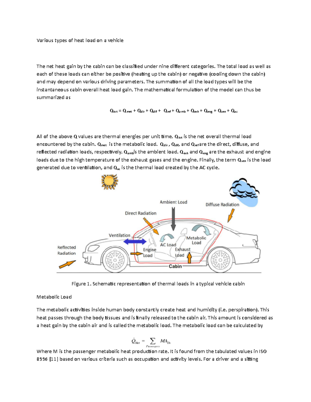 Various types of heat load on a vehicle The total load as well as each of these loads can