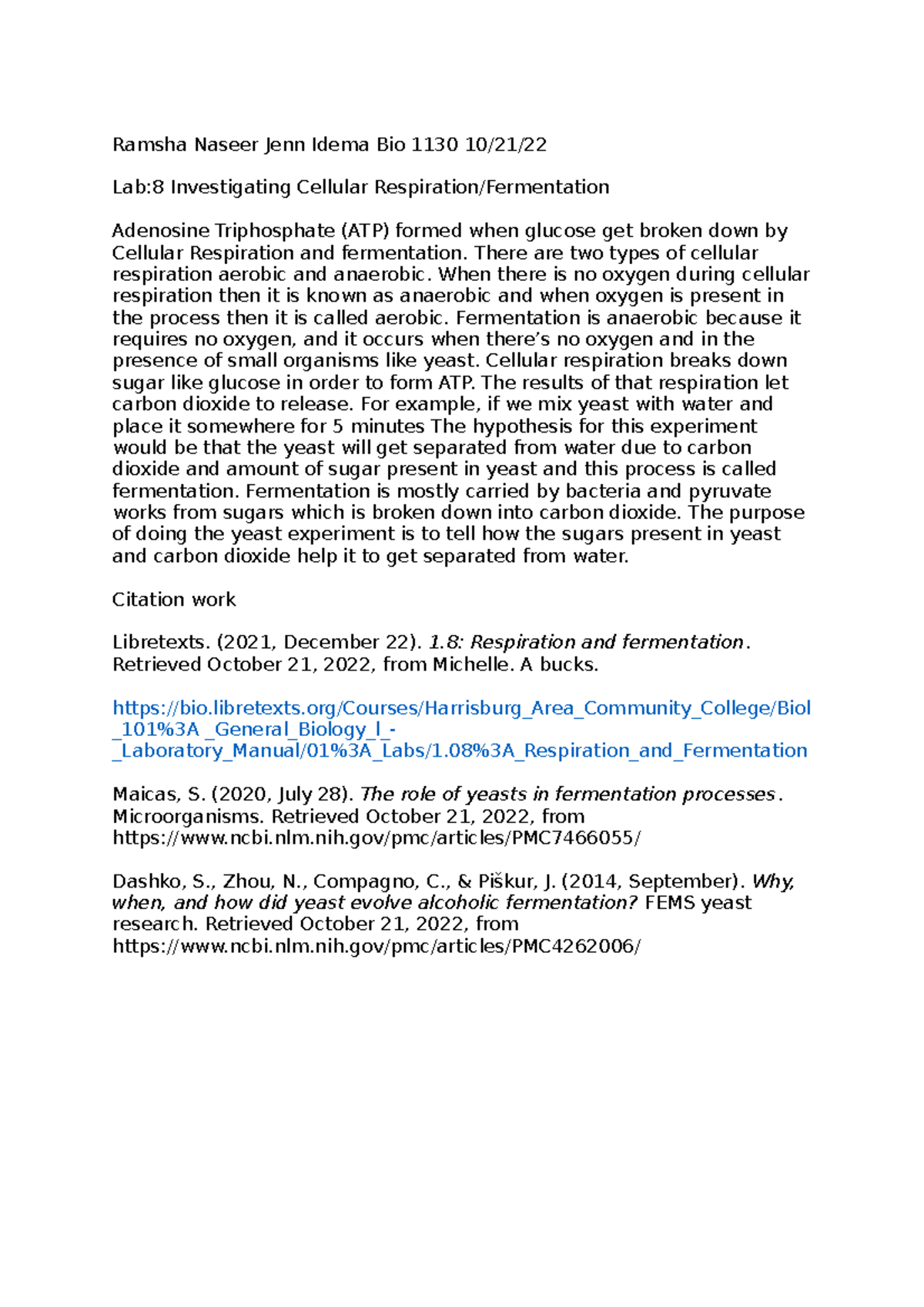Scientific paper - Ramsha Naseer Jenn Idema Bio 1130 10/21/ Lab:8 ...