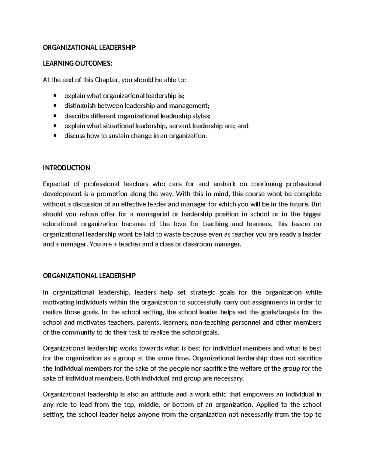 Organizational- Leadership - INTRODUCTION Expected of professional ...