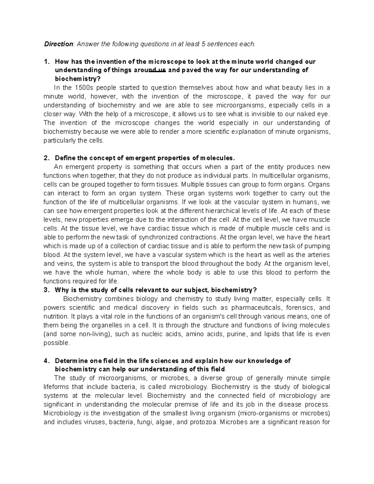 Assessment in Biochemistry - Direction: Answer the following questions ...