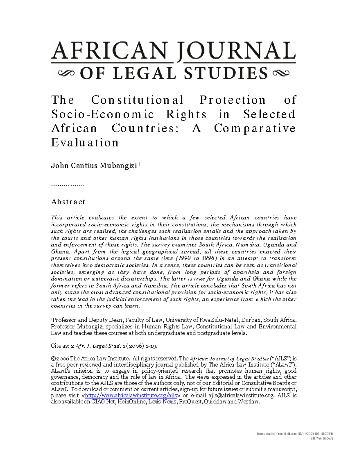 african journal of legal studies