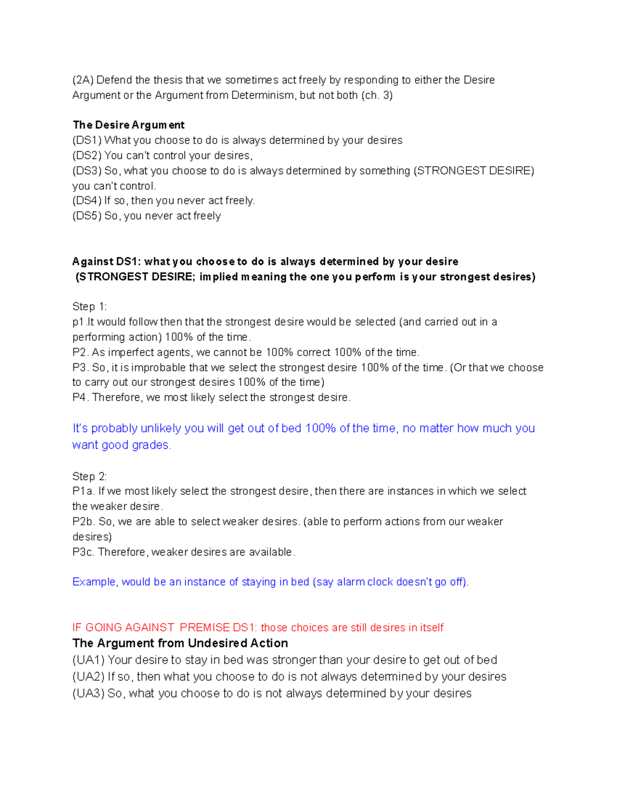 Phil Paper 2 - (2A) Defend the thesis that we sometimes act freely by ...