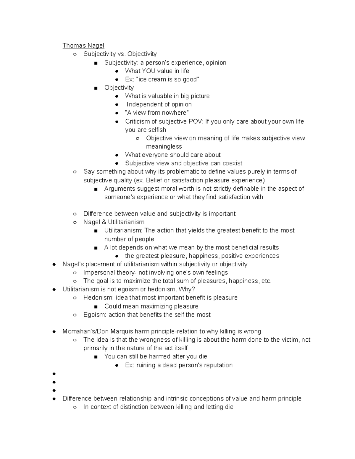 Phil203 Exam 1 - Exam 1 Topic Notes - Thomas Nagel Subjectivity Vs ...