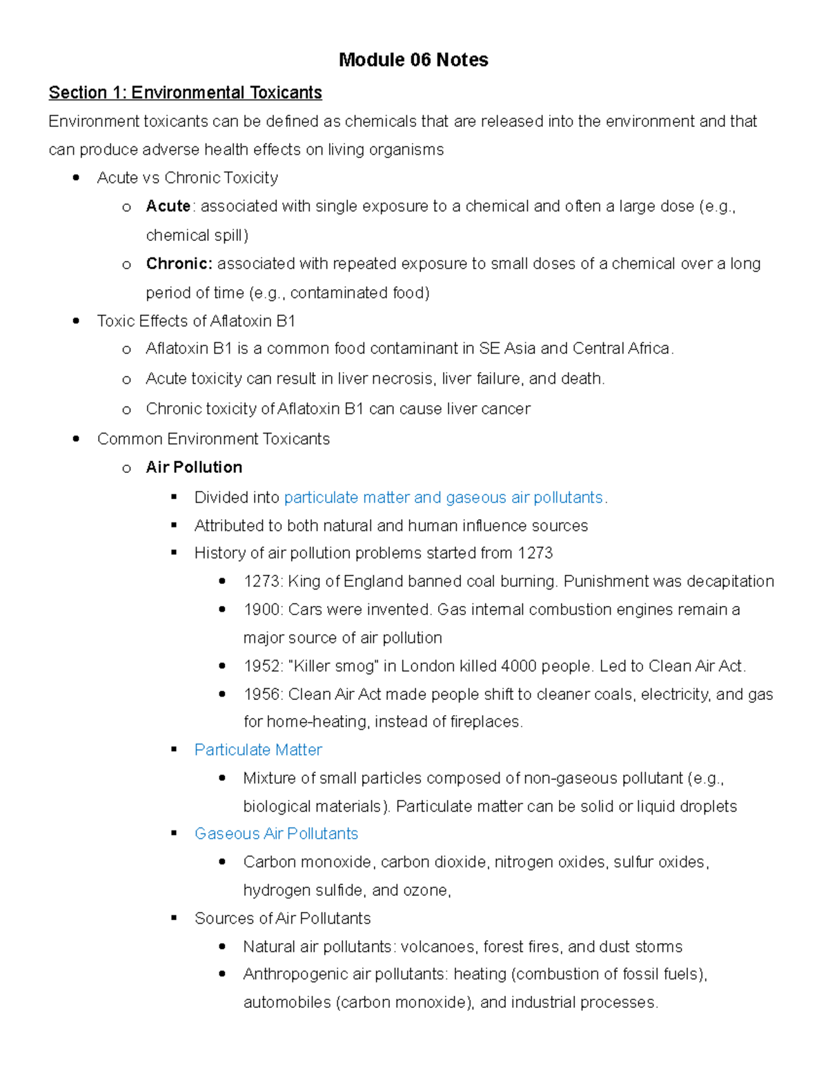 Module 6 Notes (Environmental Toxicants) Module 06 Notes Section 1