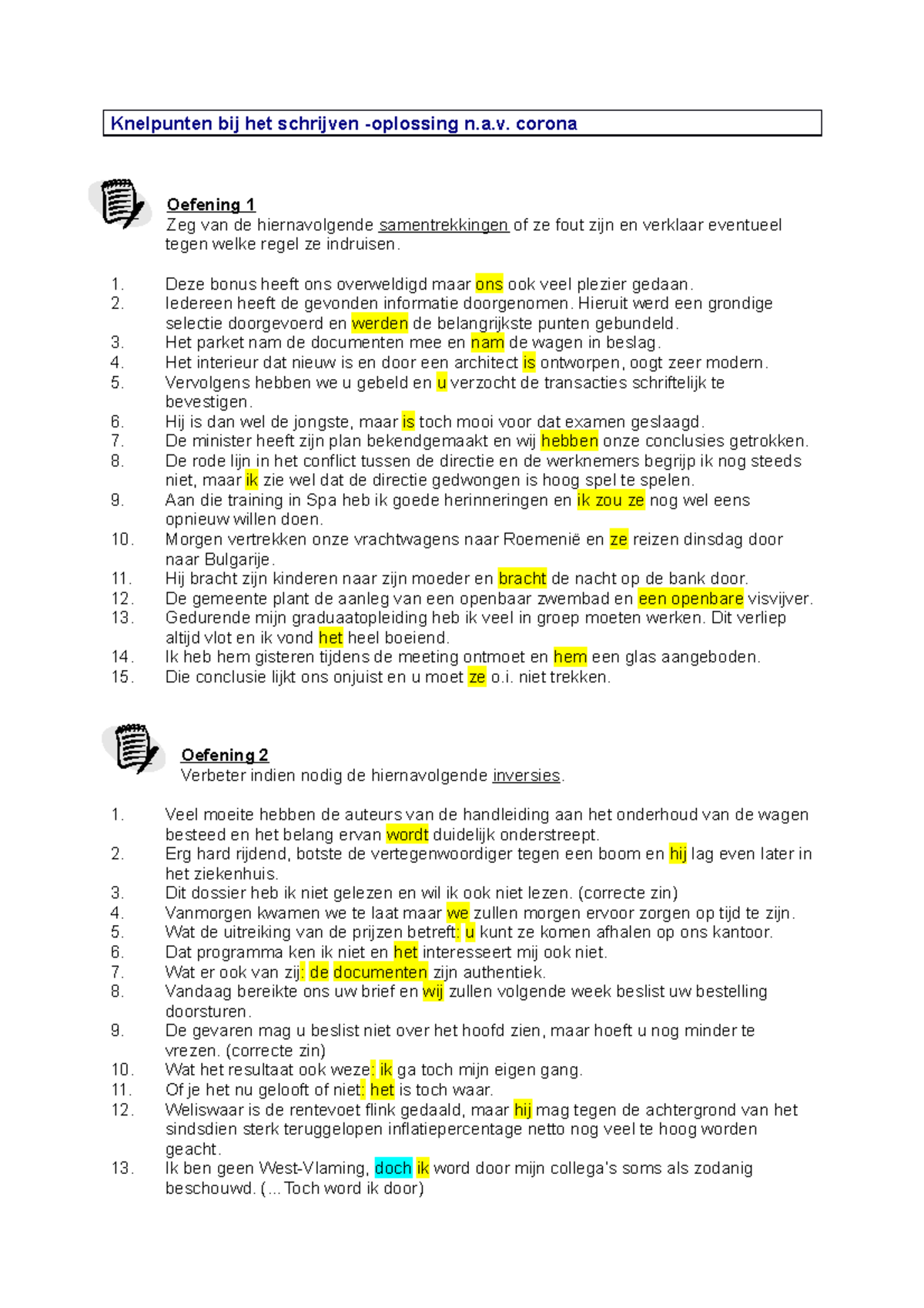 Gram.knelp.opl. Oefening 1 6 - Knelpunten Bij Het Schrijven -oplossing ...