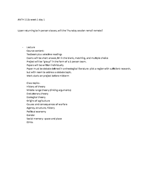 Anth 112z week 2 day 1 - Anth 112 week two day one of two per week full ...