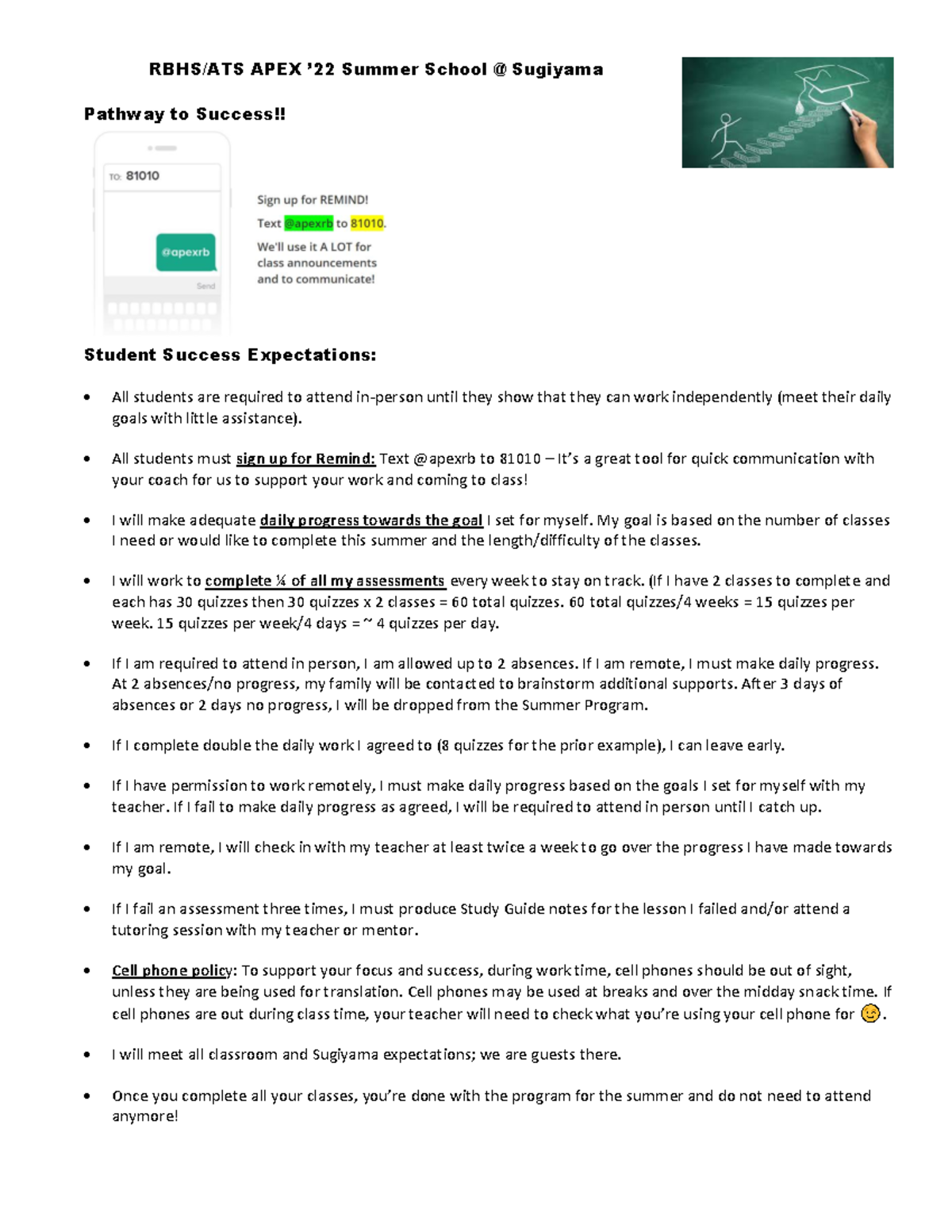 RBHS APEX 22 Summer School Expectations - RBHS/ATS APEX ’22 Summer ...