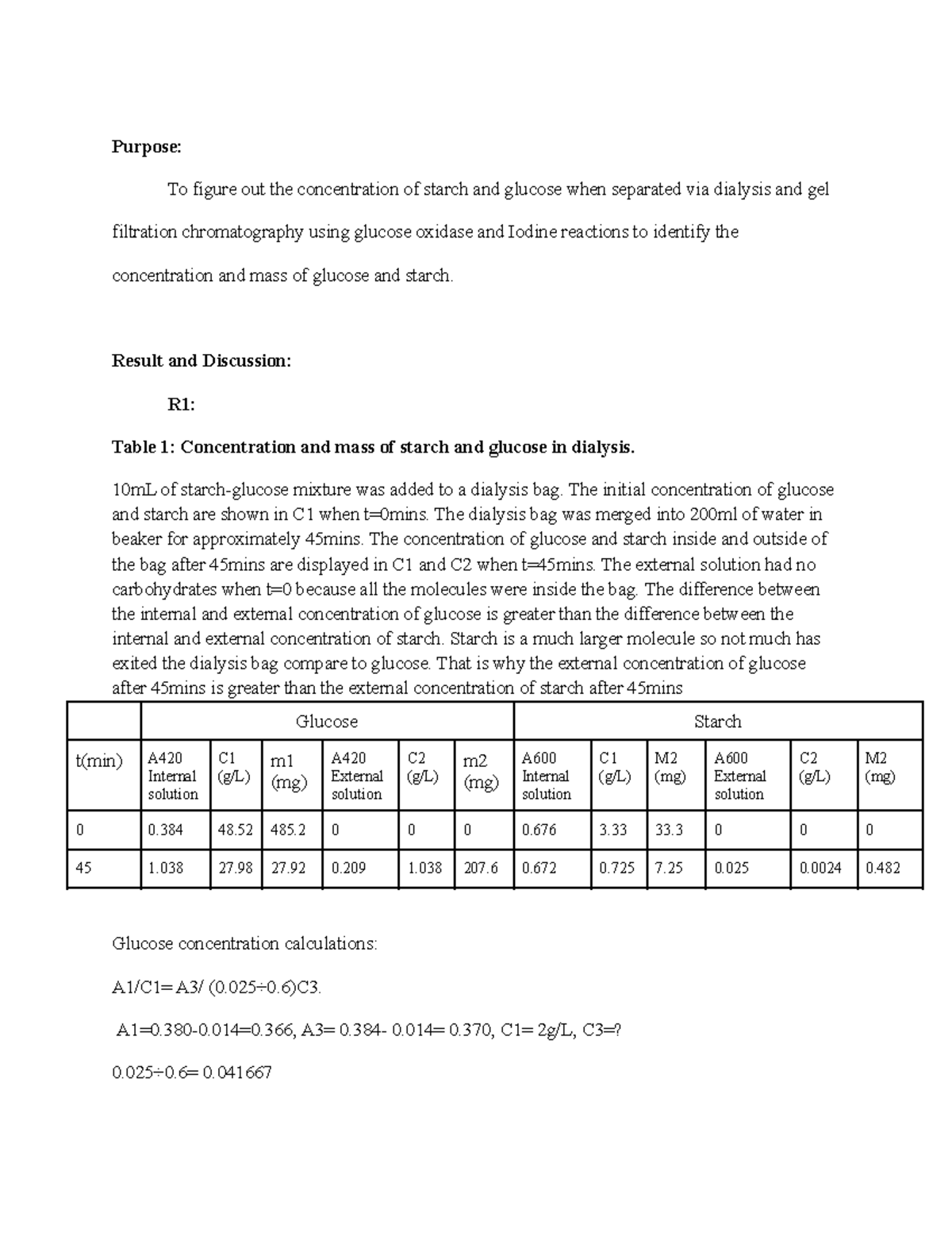 Lab 1 biochemistry - lab 1 from winter 2023 - Purpose: To figure out ...