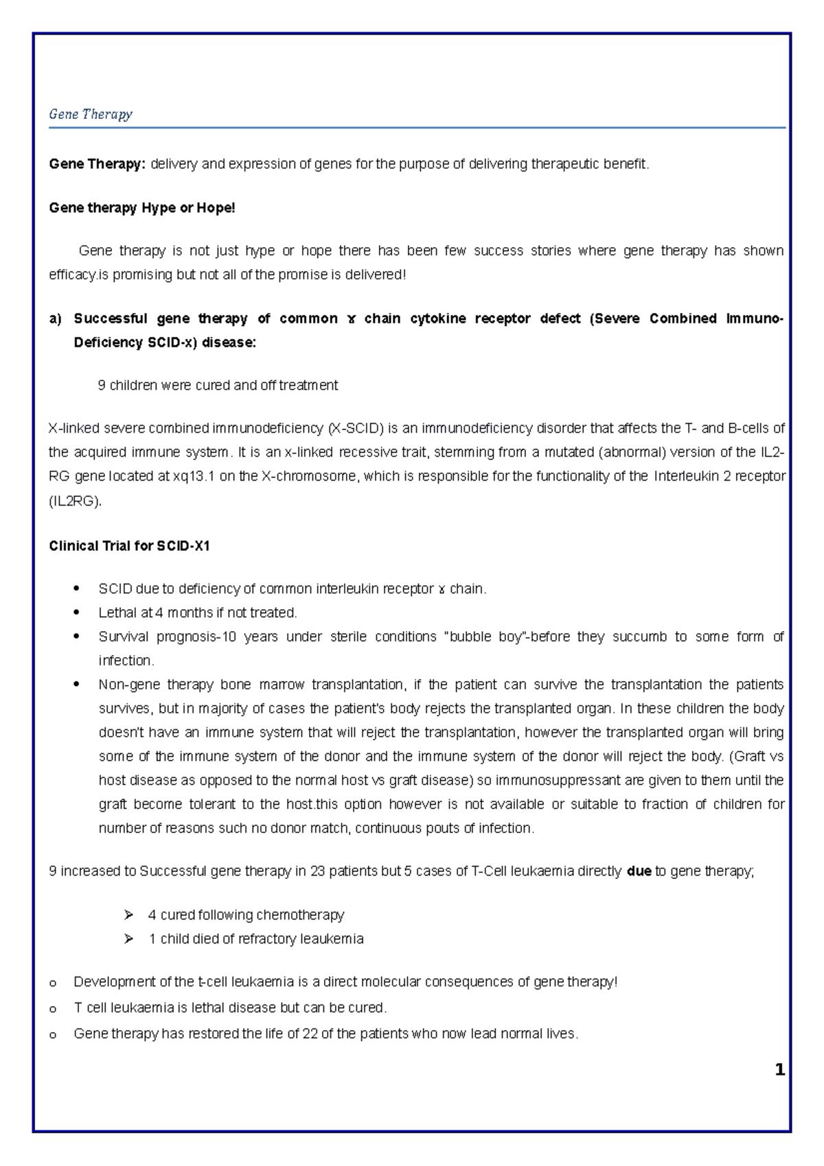 Gene therapy - Concise lecture notes from various resources (lecture ...