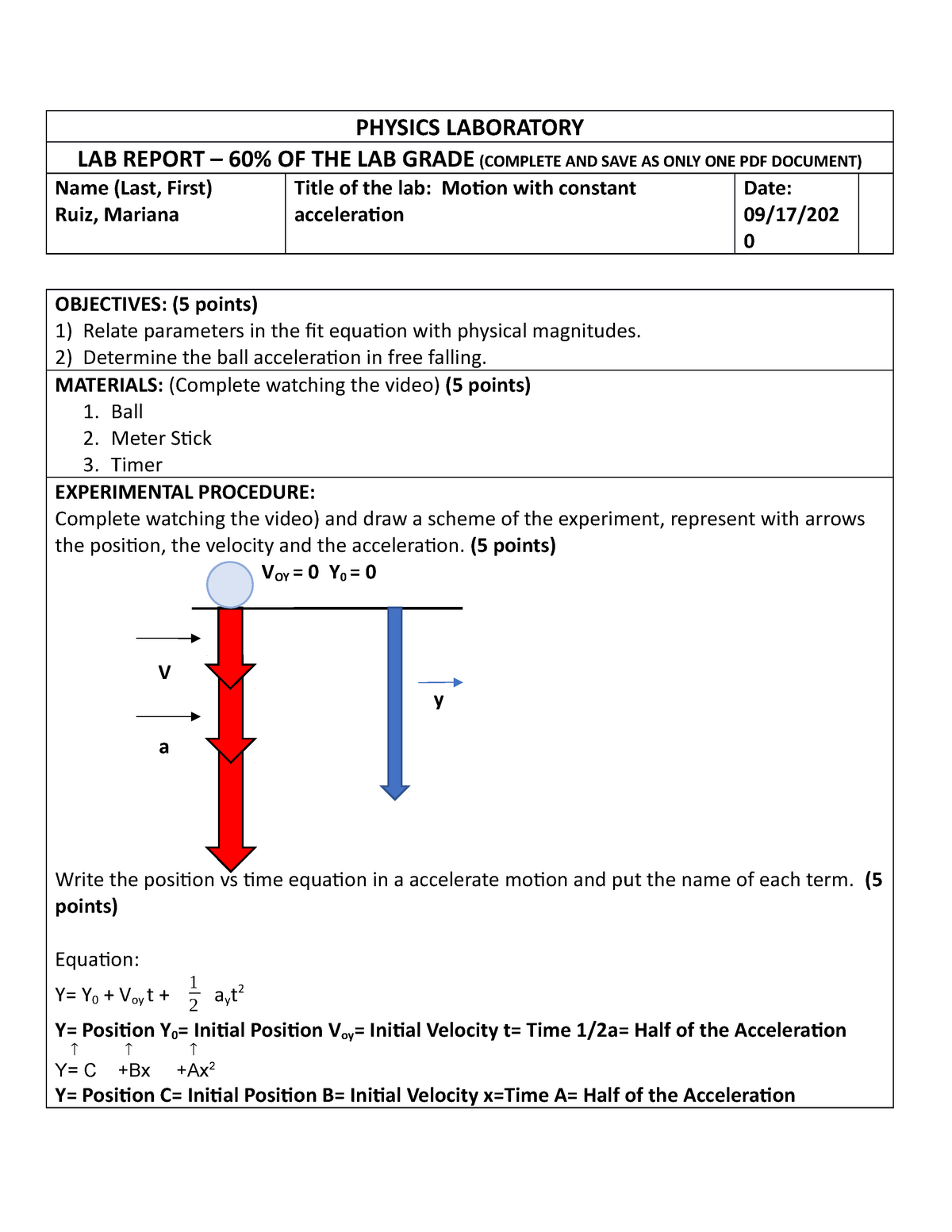 lab motion with constant acceleration assignment lab report active