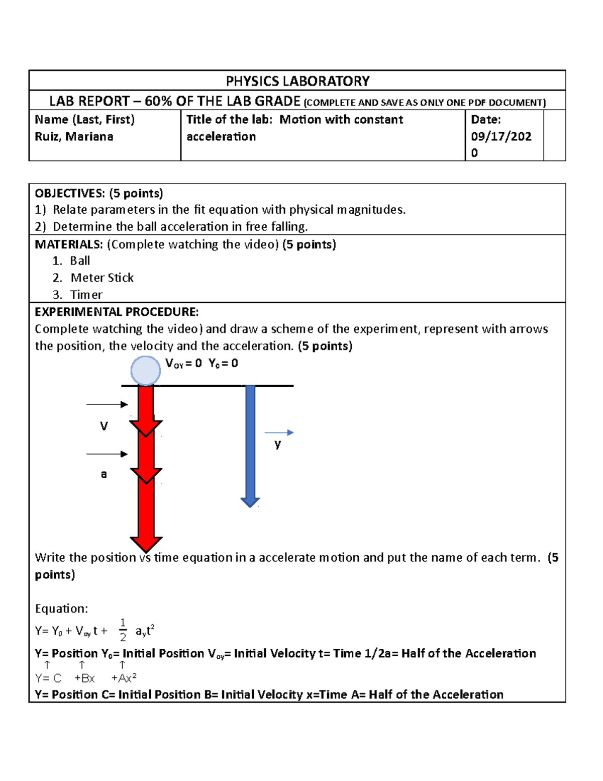 lab motion with constant acceleration assignment lab report brainly