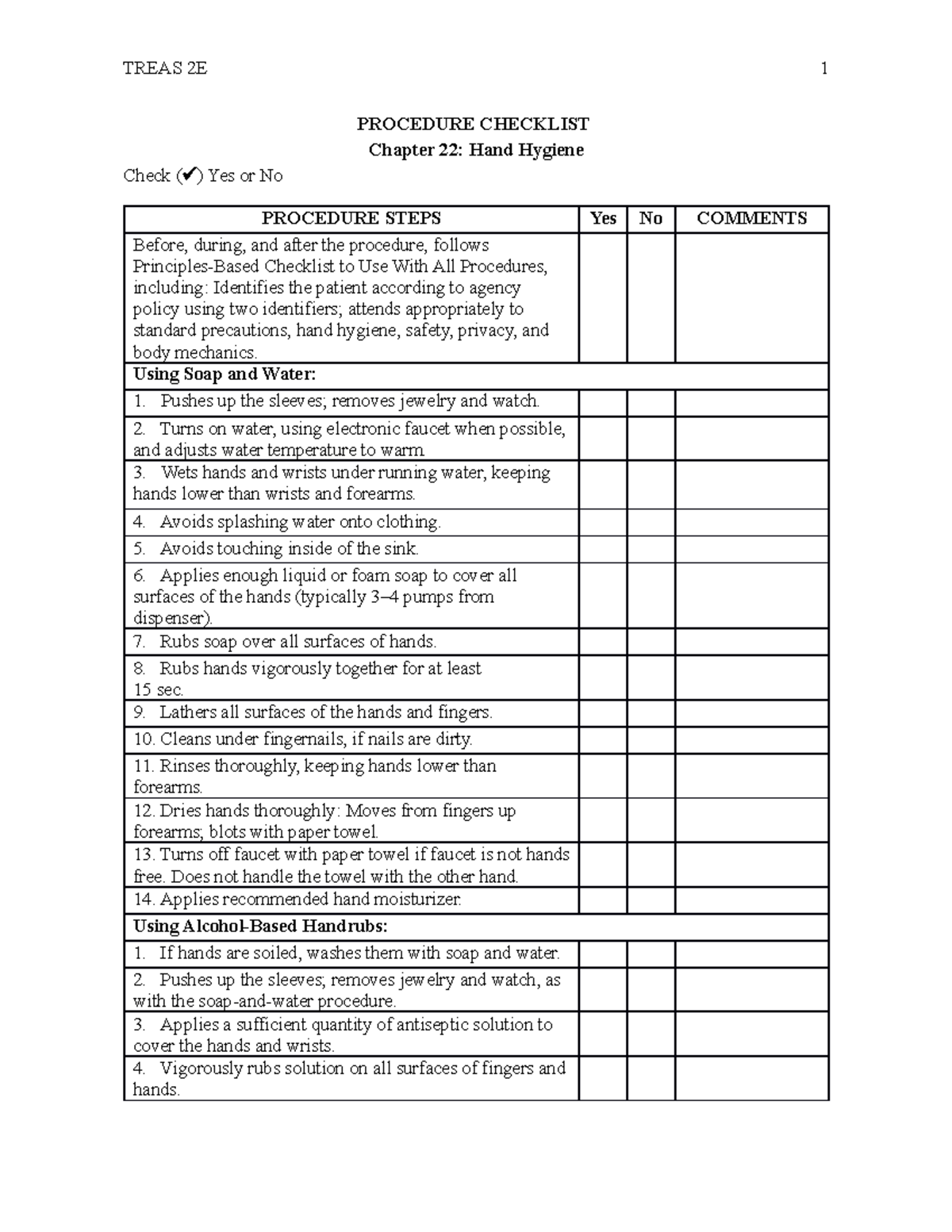 Fadavis treas, 9534, basic nursing, chk, chp22-01 - TREAS 2E PROCEDURE ...