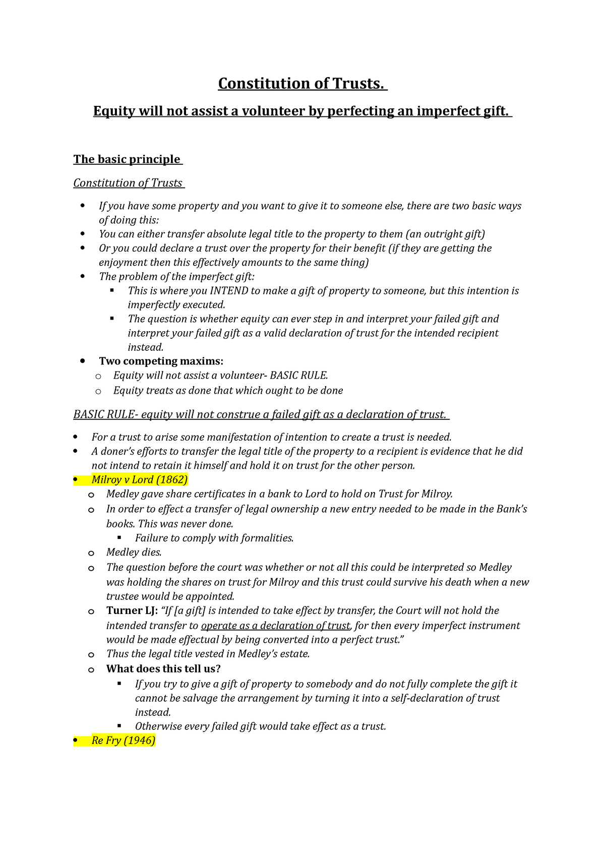 Constitution OF Trusts - Equity Will Not Assist A Volunteer By ...