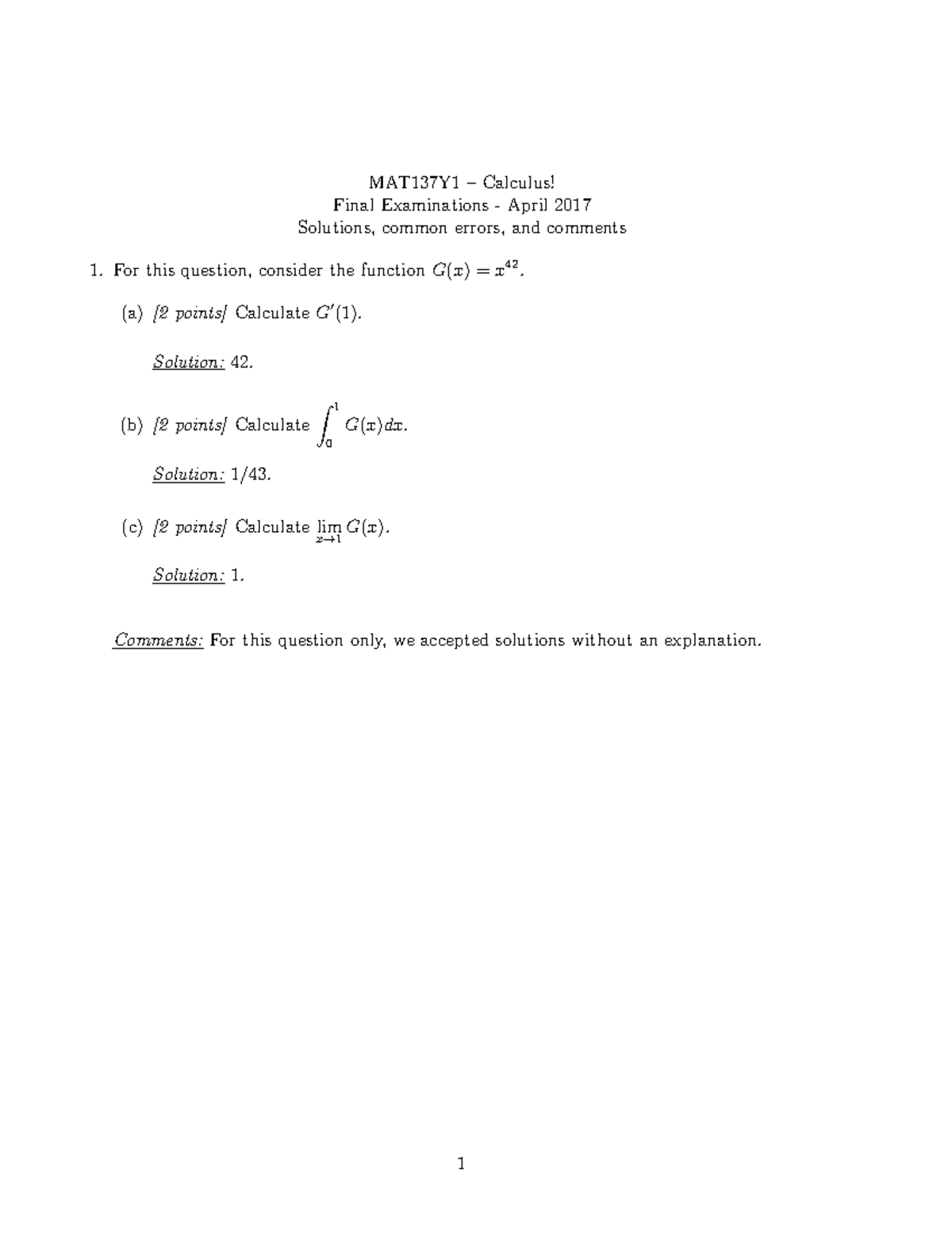 Final 16 April 2017, questions and answers - MAT137Y1 – Calculus! Final ...