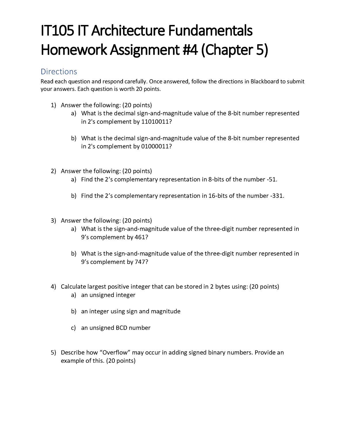 It 105 Homework 4 It105 It Architecture Fundamentals Homework Assignment 4 Chapter 5