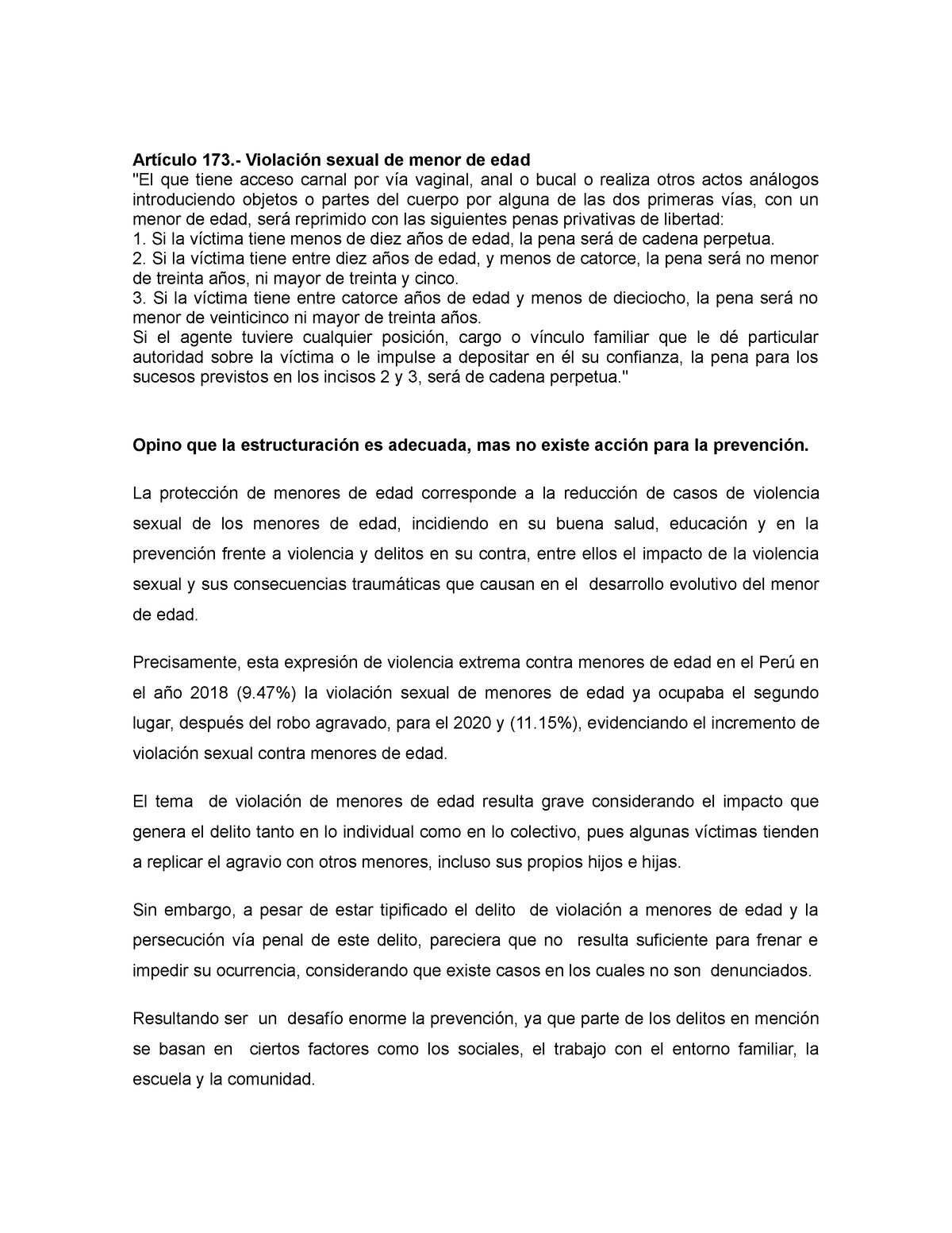 Art 173 Cp Ramos Cruz M Comentario Artículo 173 Violación Sexual De Menor De Edad El Que 5872