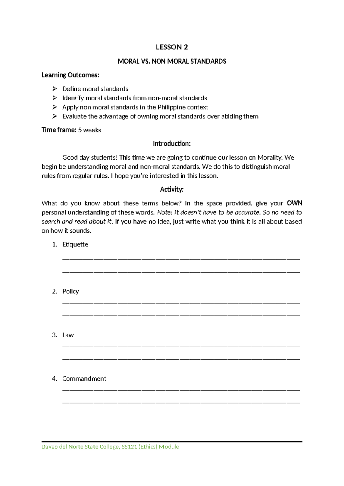 (2) Ethics Lesson 2-Moral and Non-Moral - LESSON 2 MORAL VS. NON MORAL ...