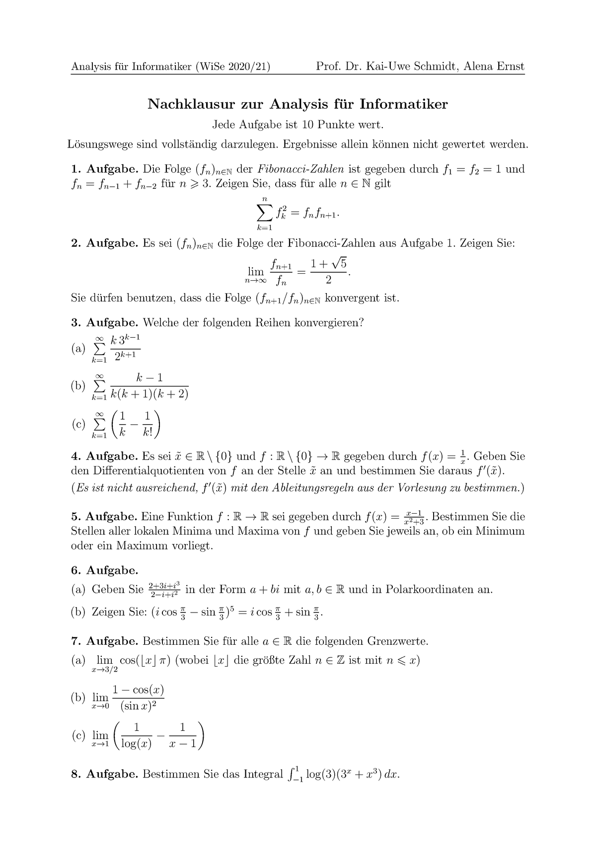 Nachlausur - Wintersemester - Analysis F ̈ur Informatiker (WiSe 2020/21 ...