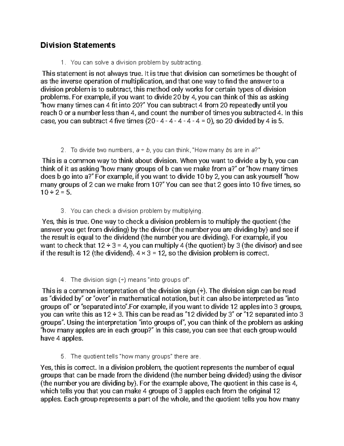 Division Statements - Division Statements You can solve a division ...