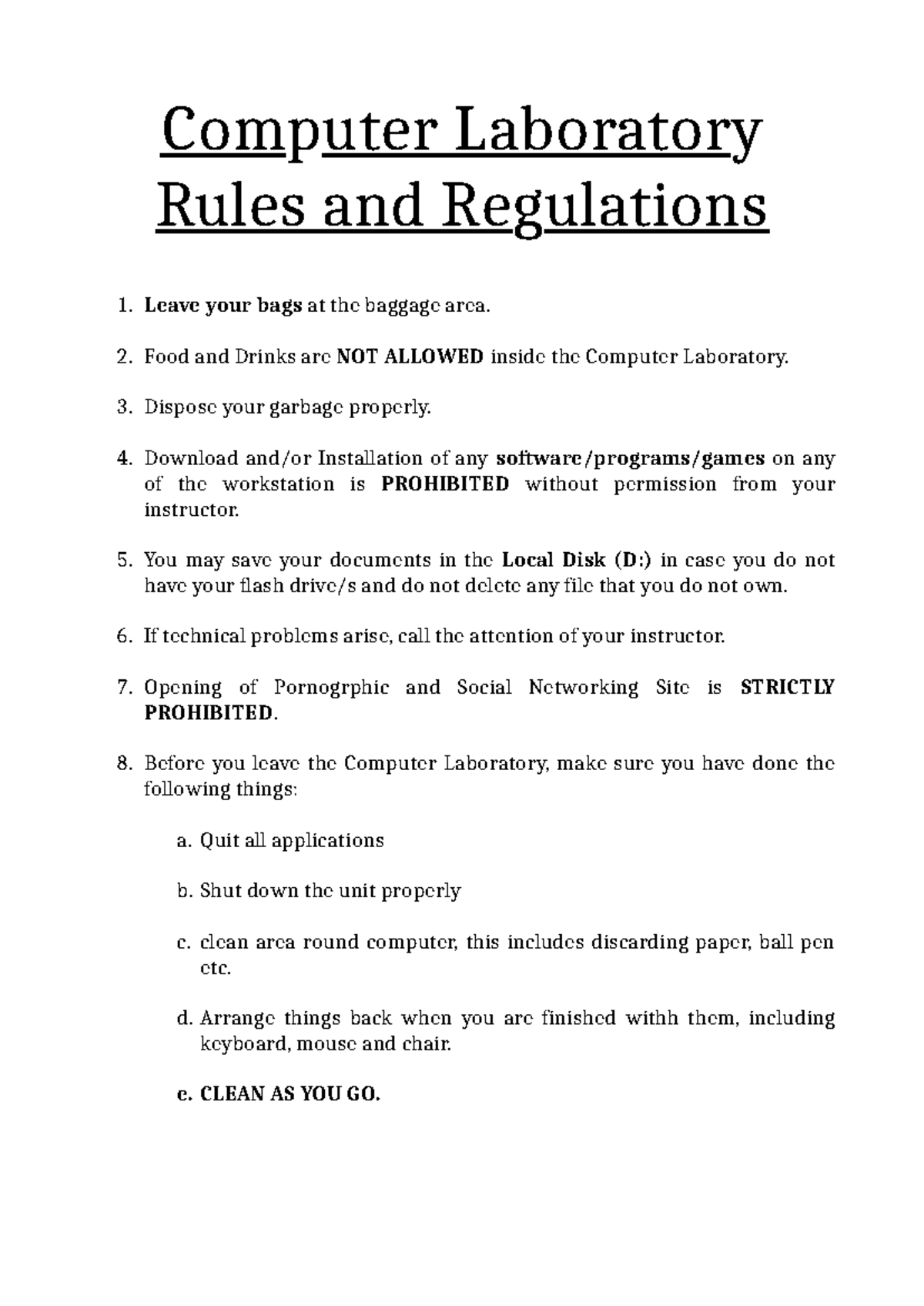 144564735 Computer Laboratory Rules and Regulations - Computer ...