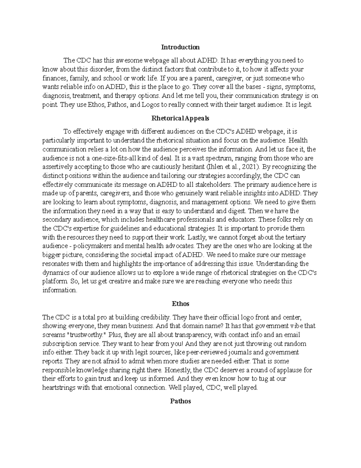 Analysis Essay - Introduction The CDC has this awesome webpage all ...