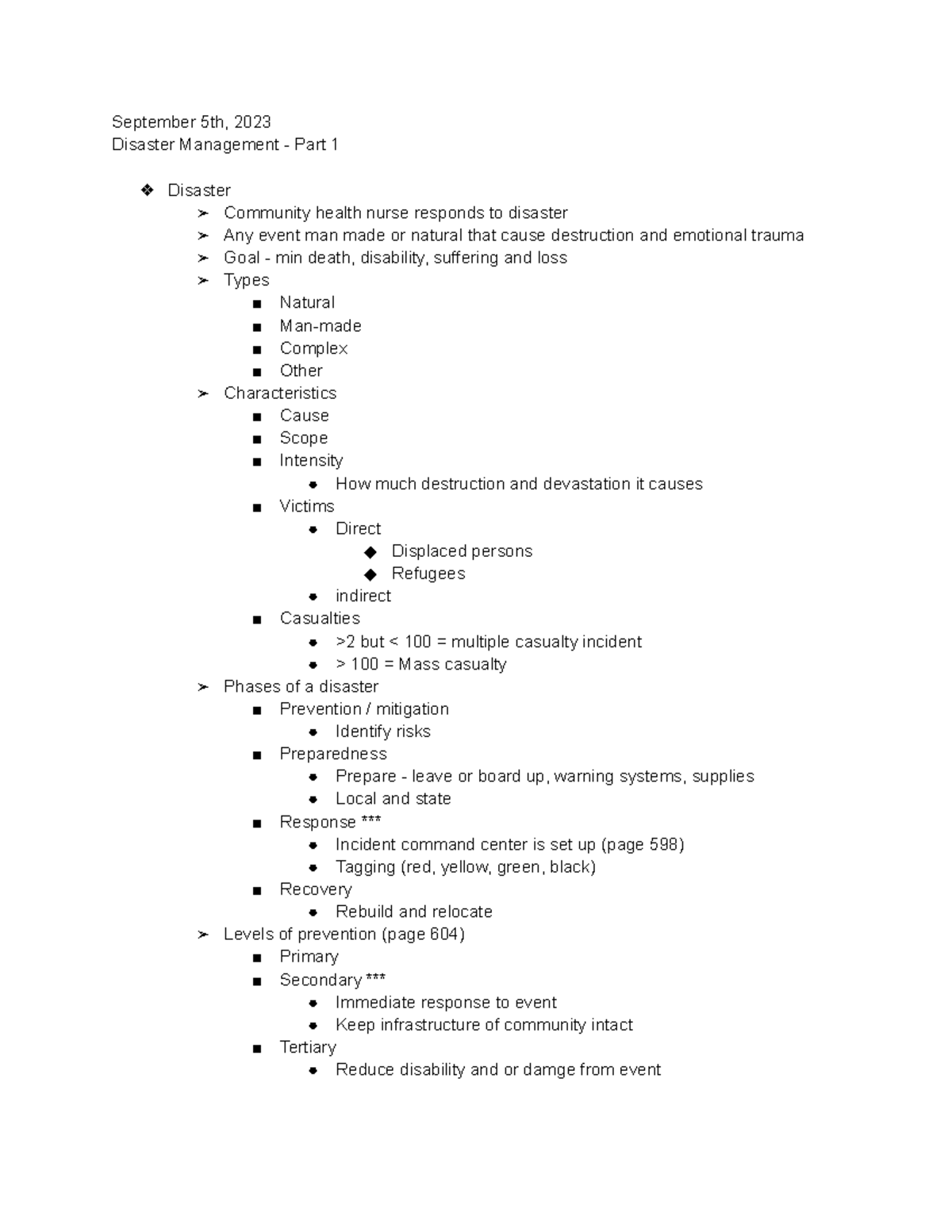 Disaster Management - Part 1 - September 5th, 2023 Disaster Management ...