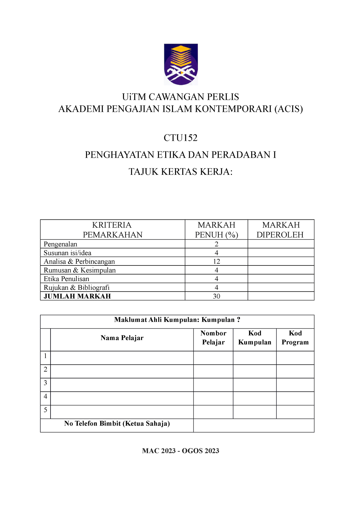 Template Kertas Kerja CTU152 - UiTM CAWANGAN PERLIS AKADEMI PENGAJIAN ...