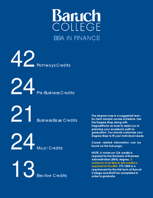 Baruch Finance Degree Map 3 Semester Plan Finance Bba - Bba In Financ E 42 Pa Thw A Ys C Re D Its 24  Pre -Busine Ss C Re D Its - Studocu