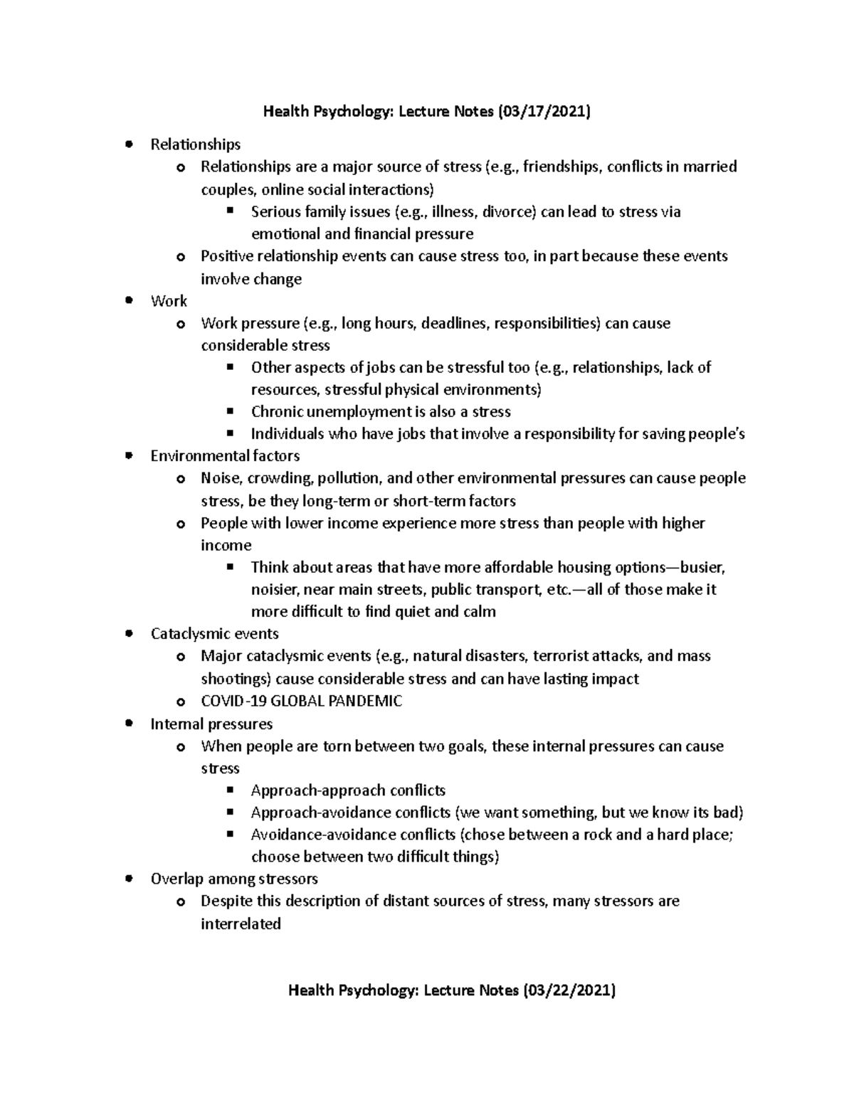 Lectures 9 and 10 - Health Psychology: Lecture Notes (03/17/2021 ...